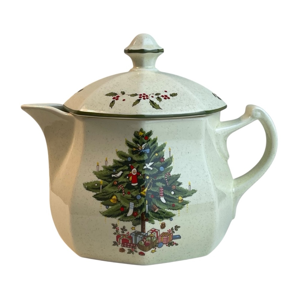 Mikasa Happy Holidays Teapot & Lid Vintage NY101 Japan Christmas Tree Presents